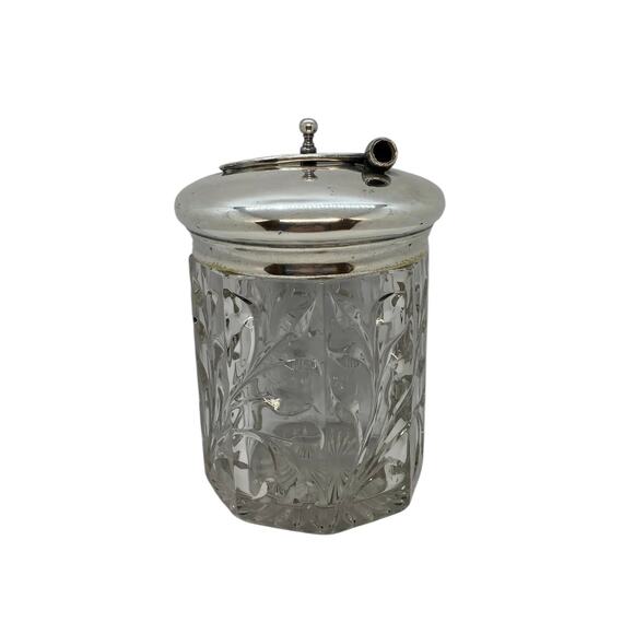 1920’s Arts & Crafts Glass Pipe Tobacco Humidor With Pipe Design Lid - Picture 12 of 12